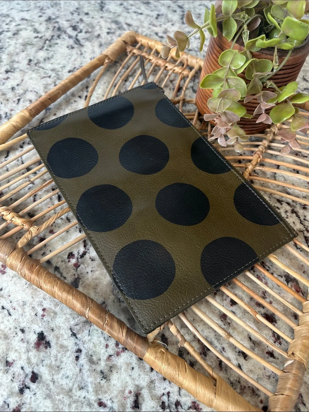 Madewell Polka Dot Olive Green Leather Clutch